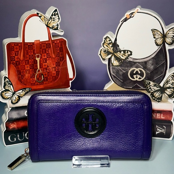 Tory Burch Leather Continental Zip Around Wallet - Jupiter Purple EUC